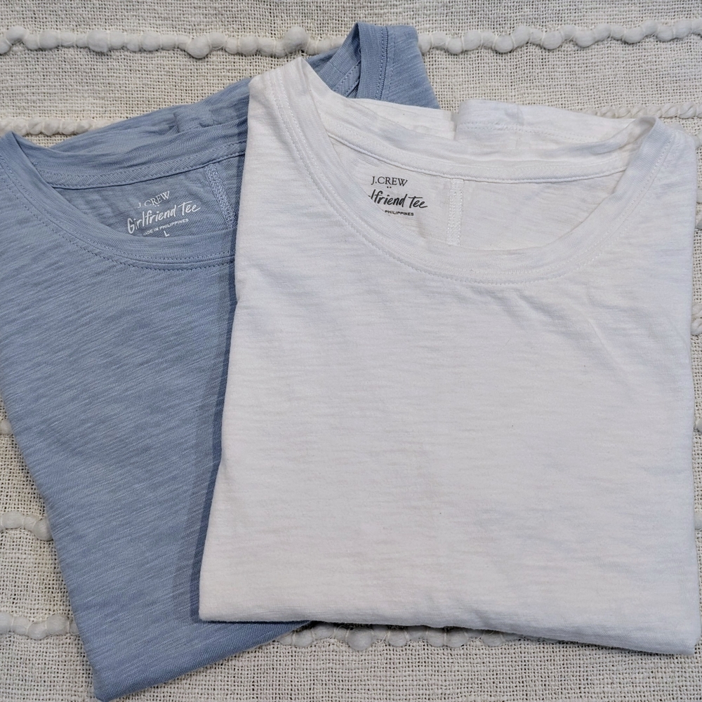 J. Crew Girlfriend Tee Duo in Light Blue and White